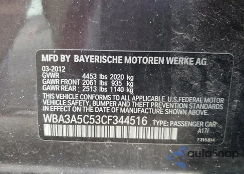 2012 BMW 328 I from USA, damaged, VIN WBA3A5C53CF344516